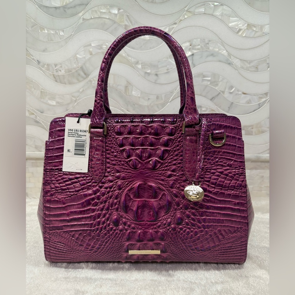 NWT Brahmin Dewberry Small Finley Crocodile-Embossed Handbag
